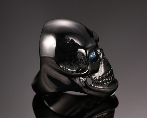 Classic Blue eyes Spooky Black Skull Ring - Image 3