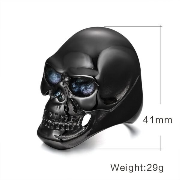 Classic Blue eyes Spooky Black Skull Ring - Image 7