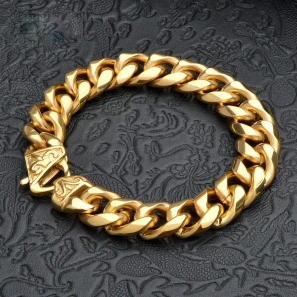 15mm Gold Steel Chrome Cuban link Bracelet - Image 2