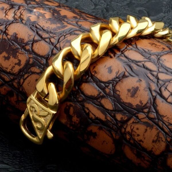 15mm Gold Steel Chrome Cuban link Bracelet - Image 5