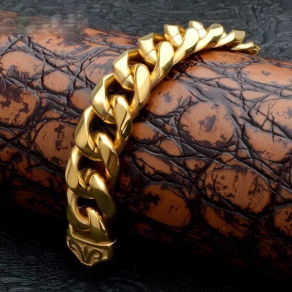 15mm Gold Steel Chrome Cuban link Bracelet - Image 7