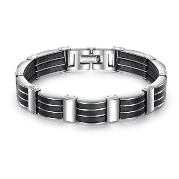 Retro Silver Black Silicone Link Bracelet