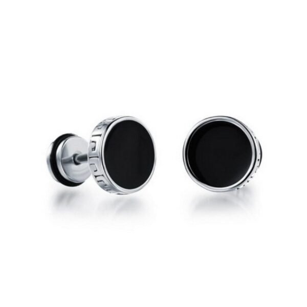 Silver Steel Black Onyx Screw Earring