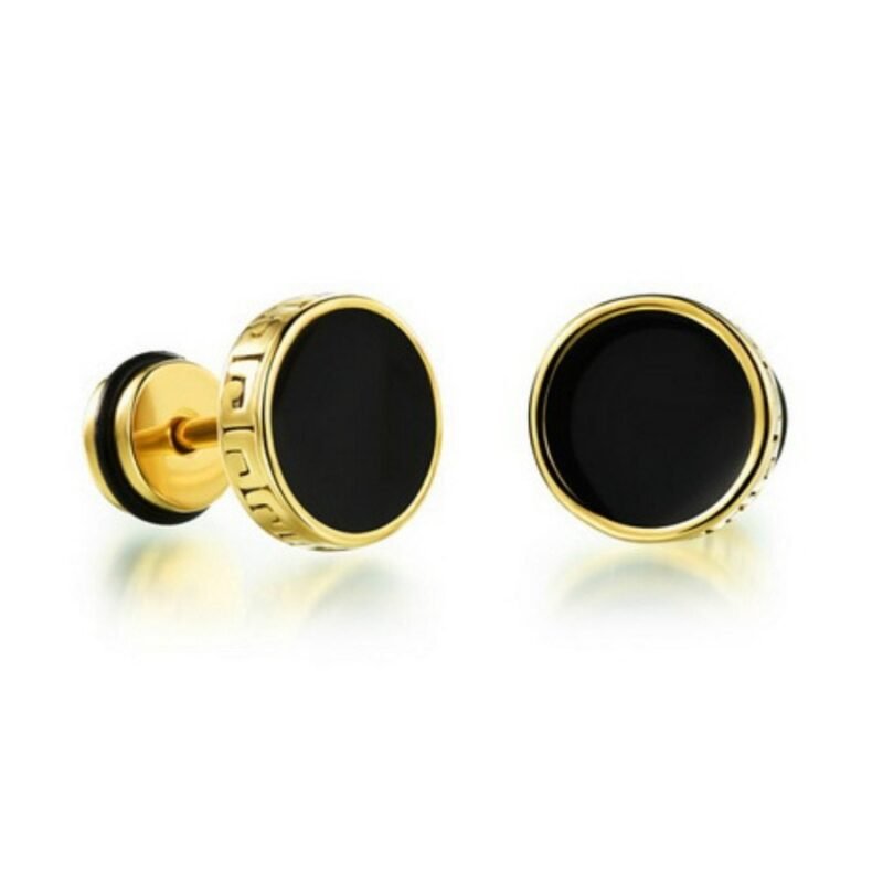 Gold Steel Black Onyx Screw Earring