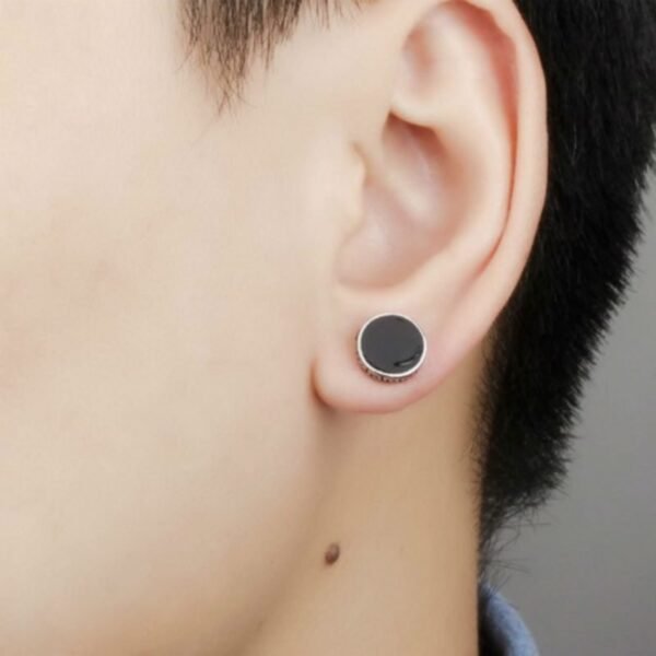 Silver Steel Black Onyx Screw Earring - Image 5