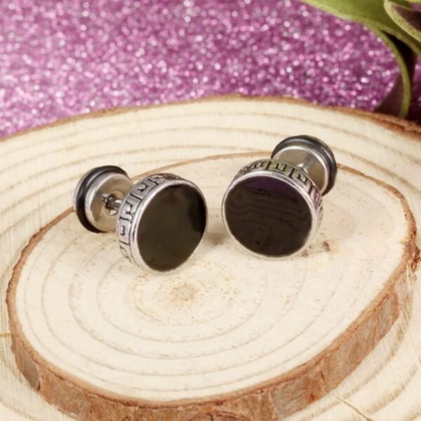 Silver Steel Black Onyx Screw Earring - Image 2