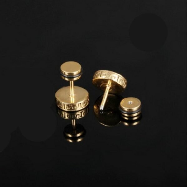 Gold Steel Black Onyx Screw Earring - Image 4