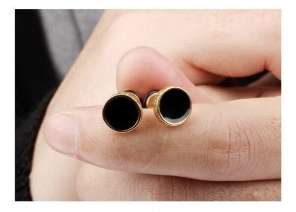 Gold Steel Black Onyx Screw Earring - Image 2