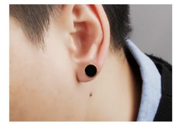 Gold Steel Black Onyx Screw Earring - Image 5