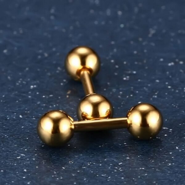 Gold Simple Reversible Ball Screw Earrings - Image 4