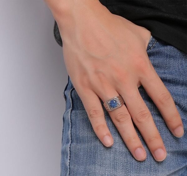 Classic Silver Blue Sapphire Stone Ring - Image 9