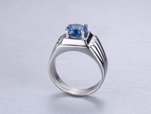 Classic Silver Blue Sapphire Stone Ring - Image 3