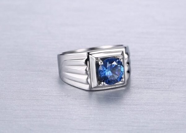 Classic Silver Blue Sapphire Stone Ring - Image 6