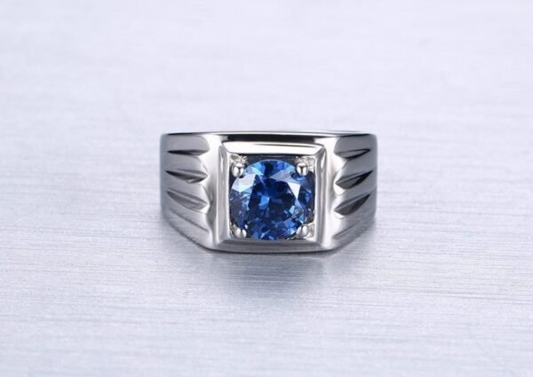 Classic Silver Blue Sapphire Stone Ring - Image 4