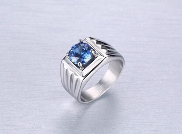 Classic Silver Blue Sapphire Stone Ring - Image 2