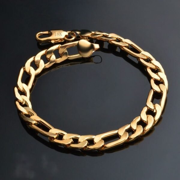 Gold Classic 9mm Figaro Cuban link Bracelet - Image 2