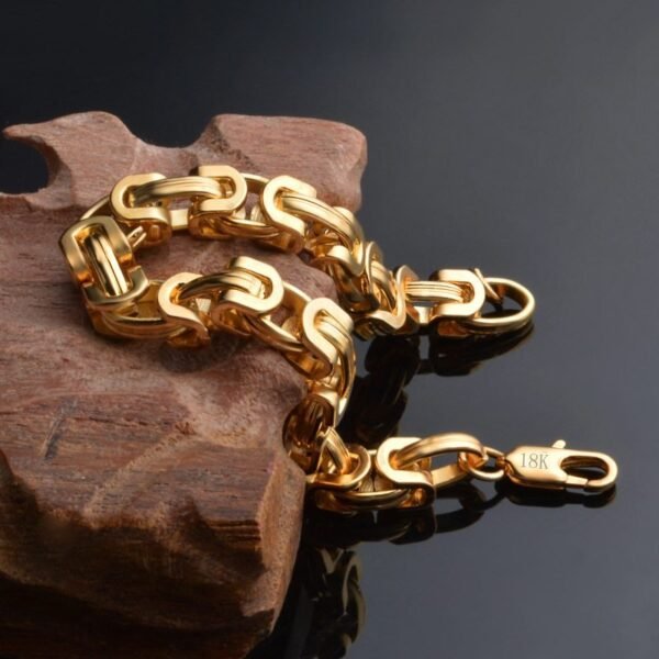 Gold 9mm Classic Byzantine Link Bracelet - Image 3