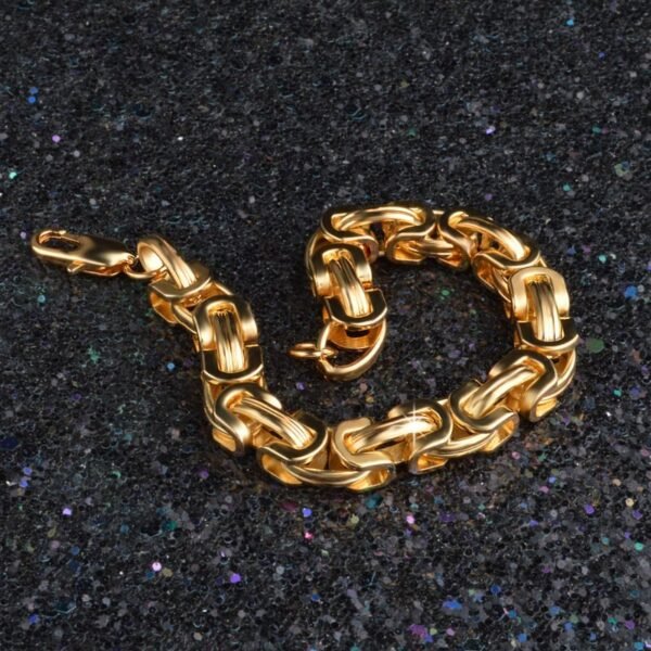 Gold 9mm Classic Byzantine Link Bracelet - Image 5