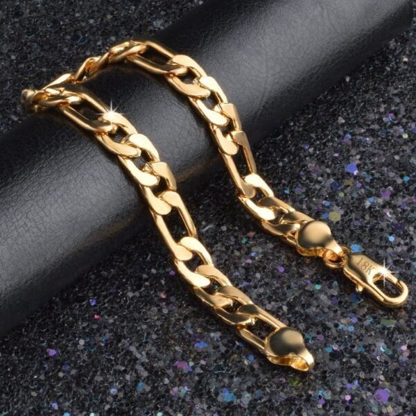 Gold Classic 9mm Figaro Cuban link Bracelet - Image 4