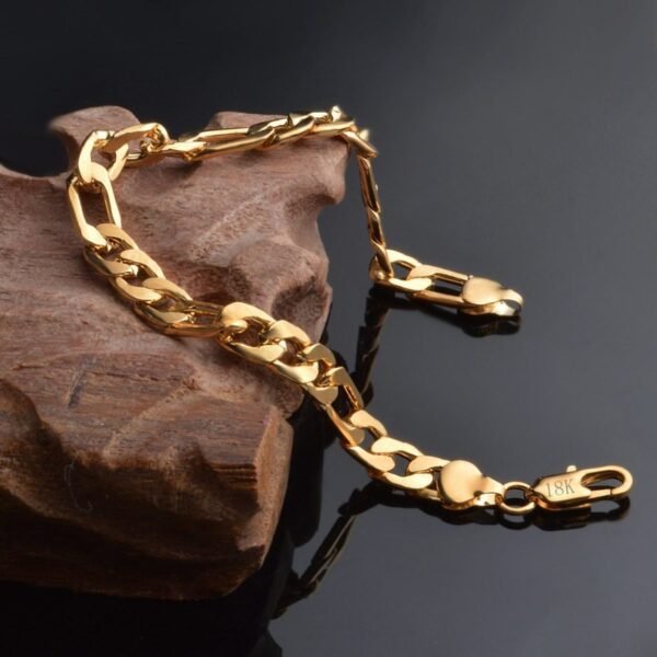 Gold Classic 9mm Figaro Cuban link Bracelet - Image 6