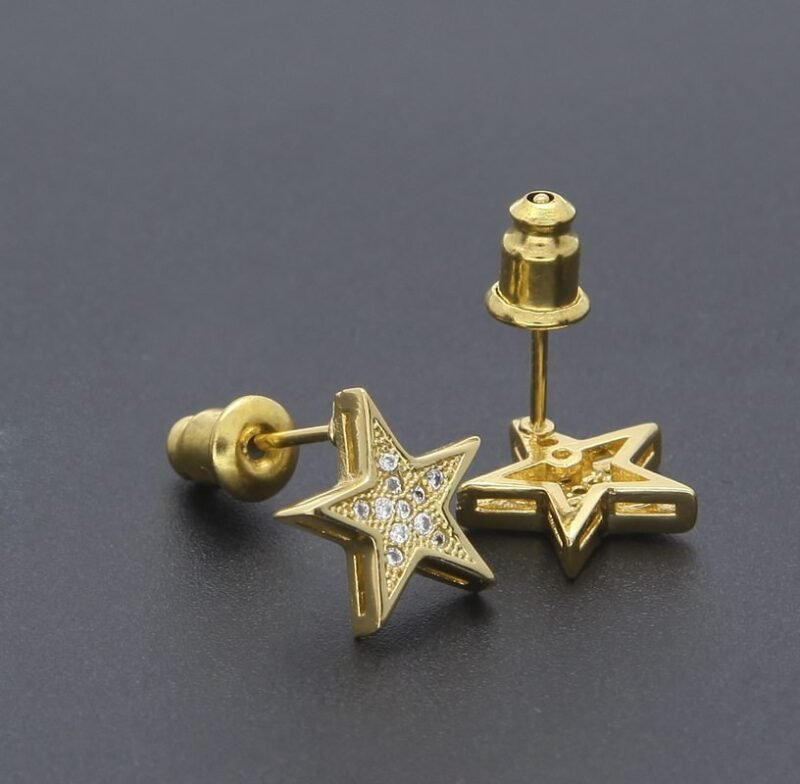 Gold Finish AAA Lab Diamond Star Shape Stud Earring ME-030 - Image 3