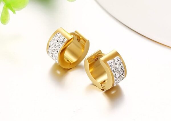 Gold Stainless Steel Lab 3 Row Diamond Huggie Earrings ME-078 - Image 2