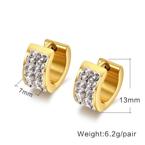 Gold Stainless Steel Lab 3 Row Diamond Huggie Earrings ME-078 - Image 6