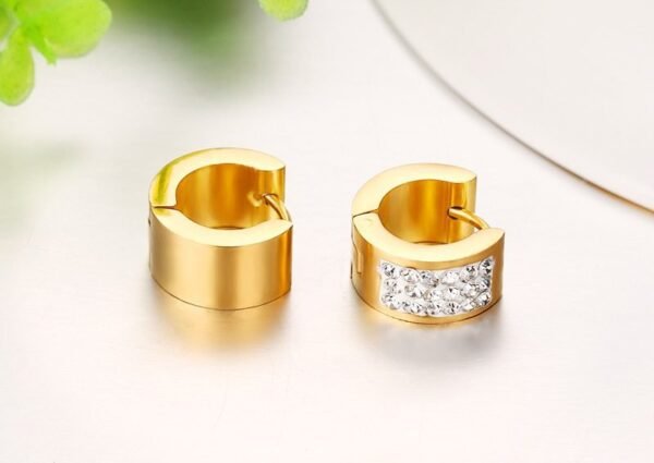 Gold Stainless Steel Lab 3 Row Diamond Huggie Earrings ME-078 - Image 5