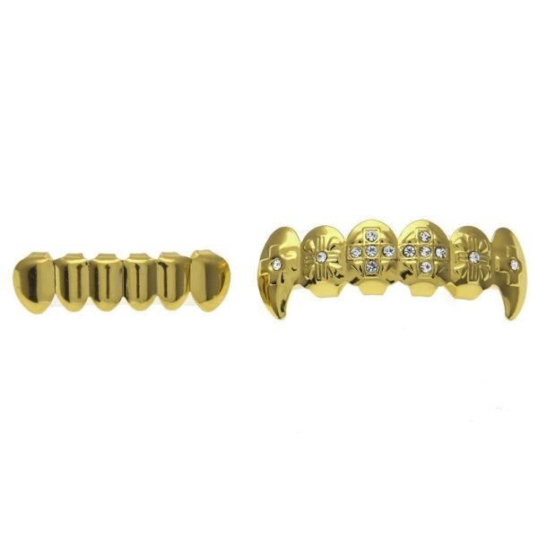 Iced Out Cross Gold Plated OG Tooth Grills - Image 4