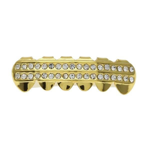 Gold Plated Double Row Iced Out Bottom Tooth Grillz GRZ-019
