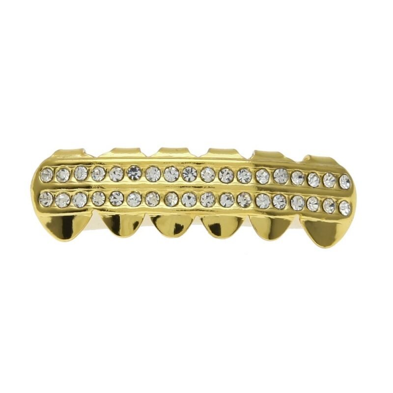 Gold Plated Double Row Iced Out Bottom Tooth Grillz GRZ-019