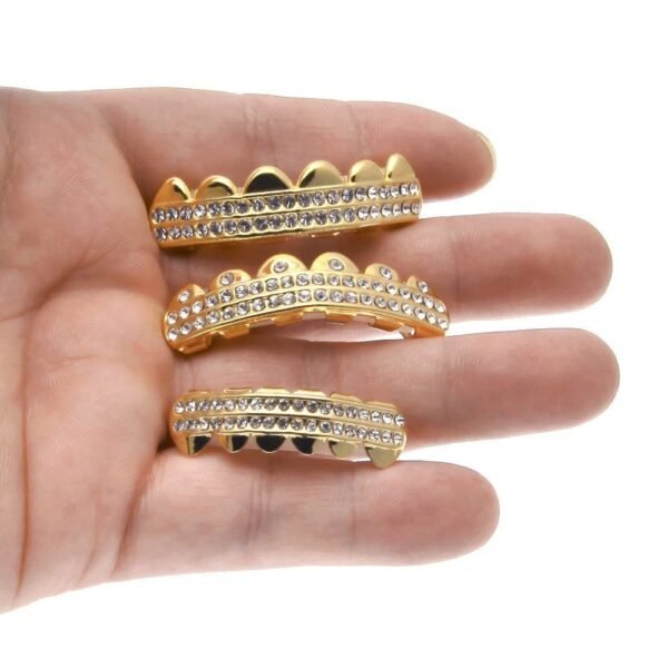 Gold Plated Double Row Iced Out Bottom Tooth Grillz GRZ-019 - Image 4