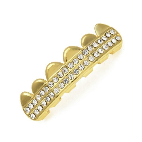 Gold Plated Double Row Iced Out Bottom Tooth Grillz GRZ-019 - Image 2
