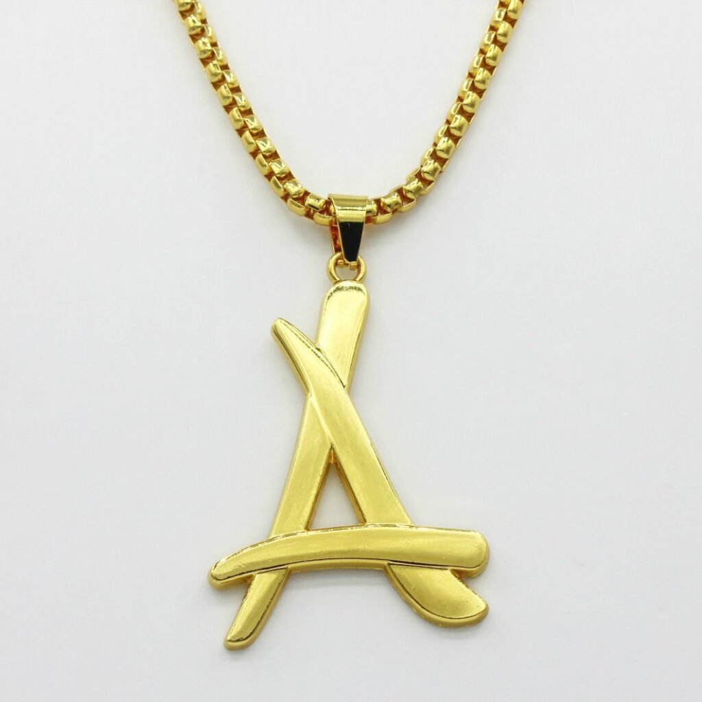 Gold Funky Font Initial Letter "A" with Chain - Image 3