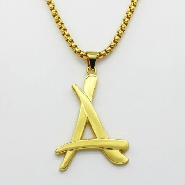 Gold Funky Font Initial Letter "A" with Chain - Image 3