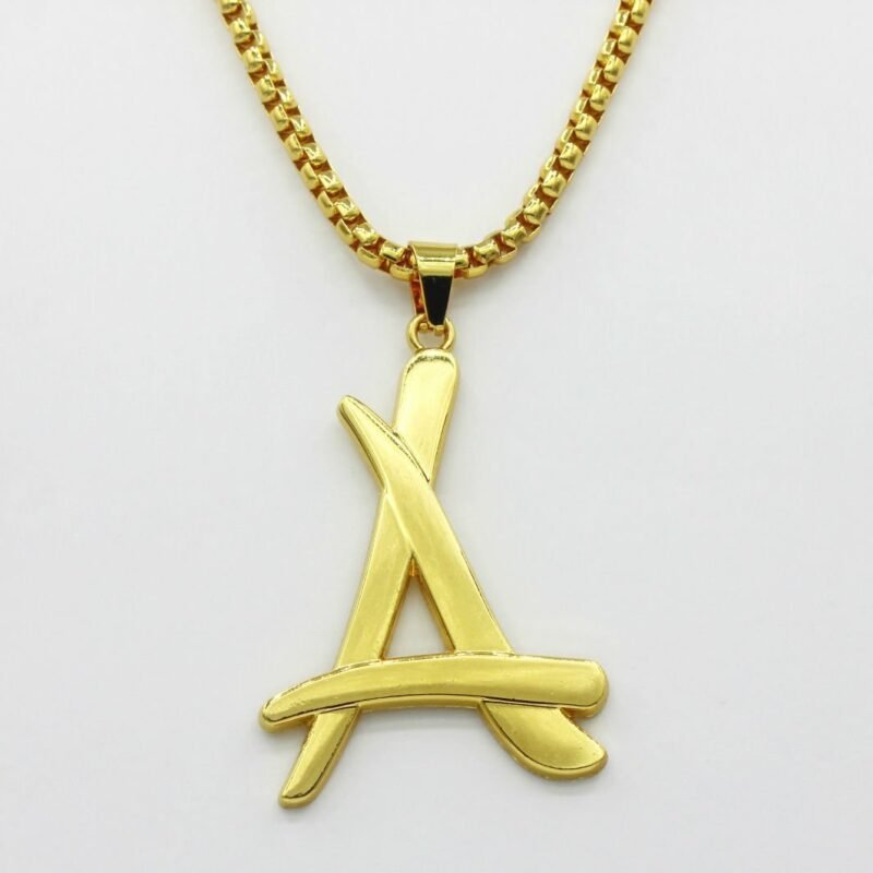 Gold Funky Font Initial Letter "A" with Chain - Image 3