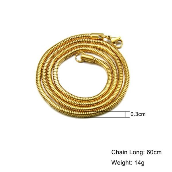 Gold Stainless Steel 3mm Classic Cocoon Snake Chain NC-019 - Image 5
