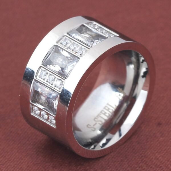 Silver Ultra Wide Baguette Diamond Band - Image 3