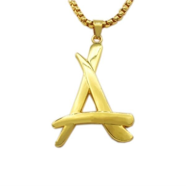 Gold Funky Font Initial Letter "A" with Chain