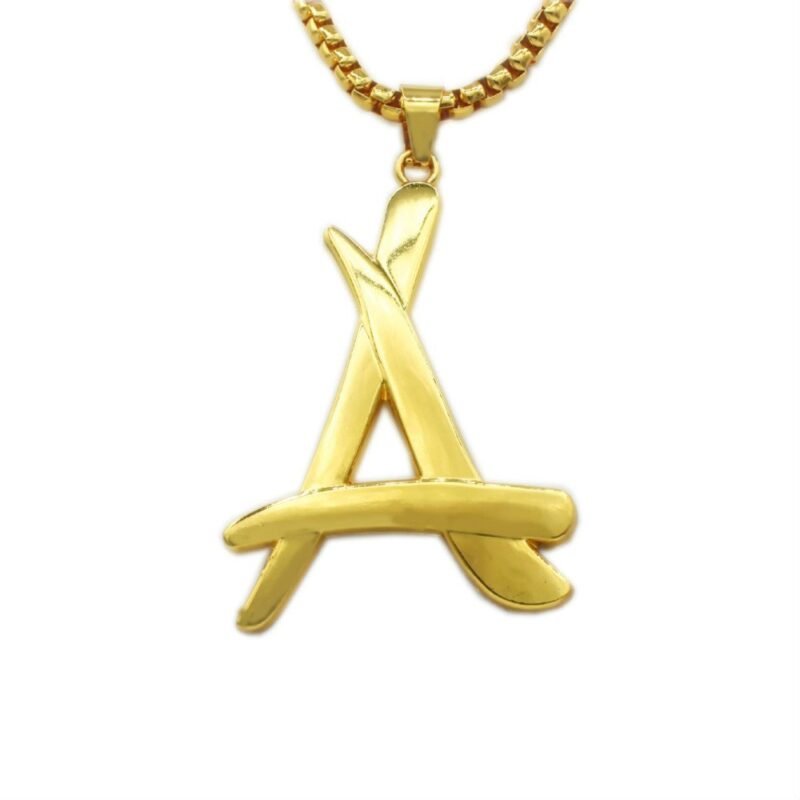 Gold Funky Font Initial Letter "A" with Chain