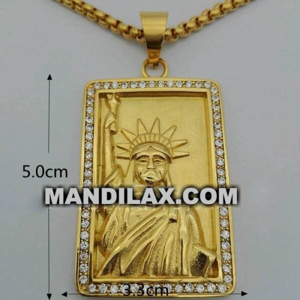Gold Iced Out Statue Of Liberty Medallion Chain - Image 4