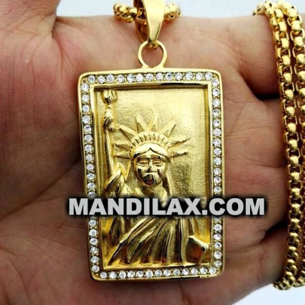 Gold Iced Out Statue Of Liberty Medallion Chain