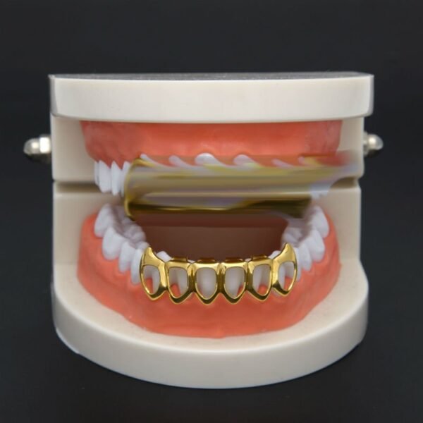 Gold Hollow Joker Villian Bottom Teeth Grillz - Image 3