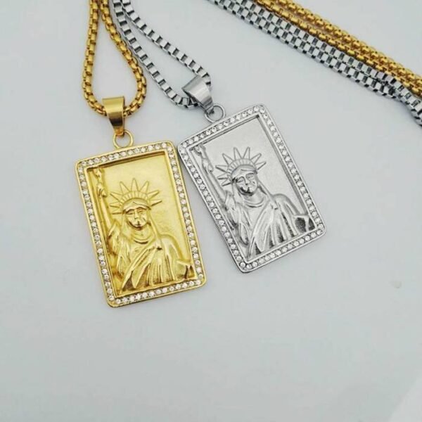 Gold Iced Out Statue Of Liberty Medallion Chain - Image 2