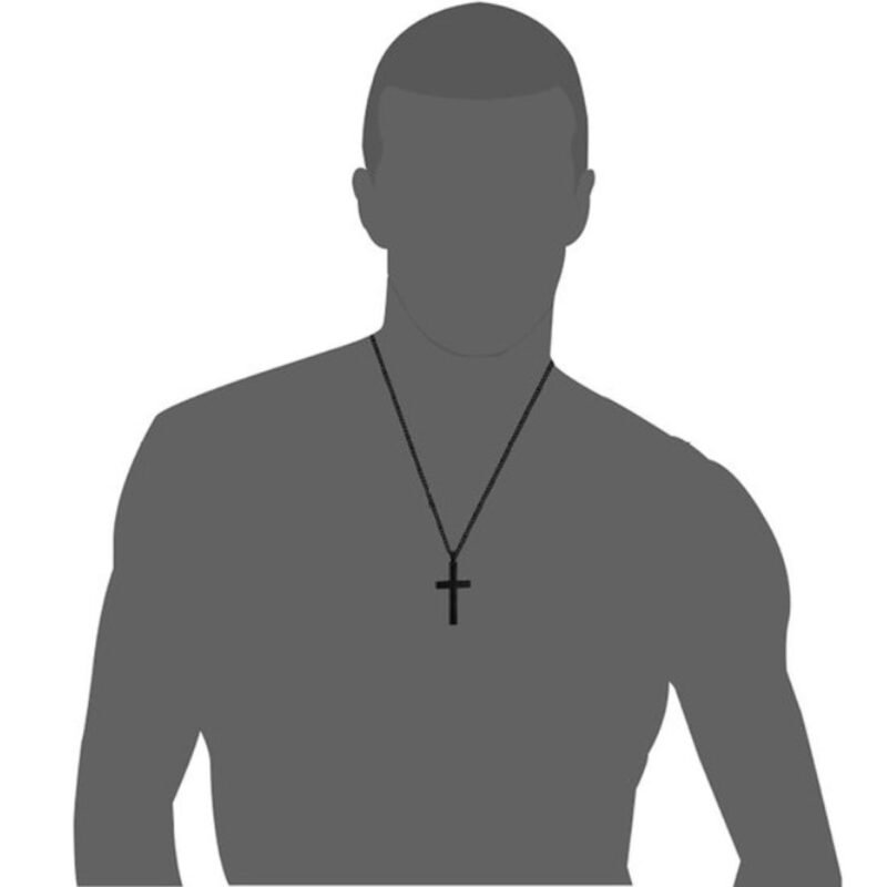 All Plain Black Cross Pendant with Cuban Chain - Image 2
