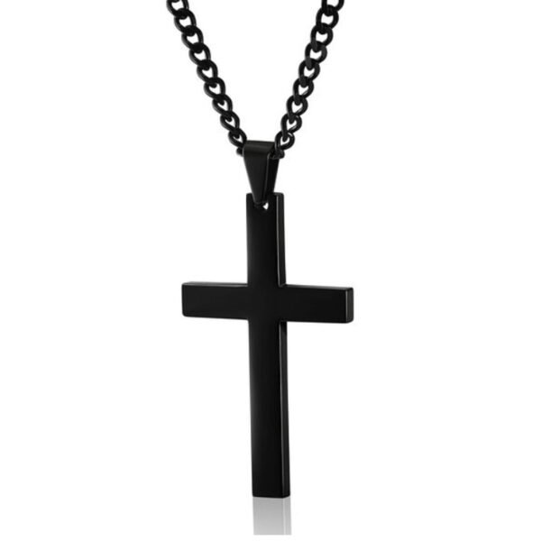 All Plain Black Cross Pendant with Cuban Chain