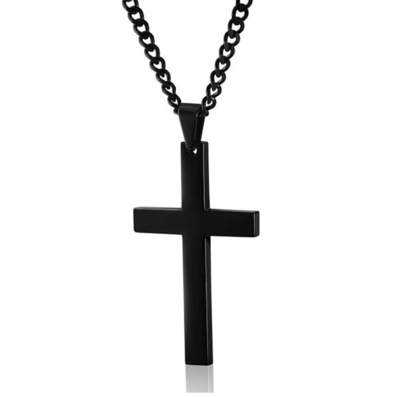 All Plain Black Cross Pendant with Cuban Chain