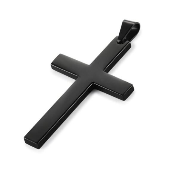 All Plain Black Cross Pendant with Cuban Chain - Image 5