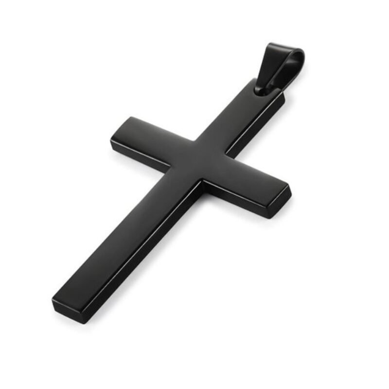 All Plain Black Cross Pendant with Cuban Chain - Image 5