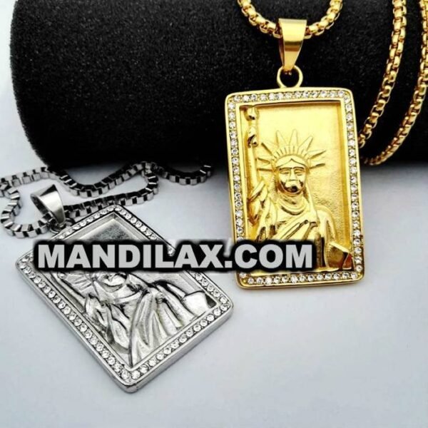 Gold Iced Out Statue Of Liberty Medallion Chain - Image 3